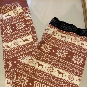 Pink sleep bottoms.